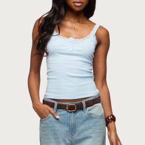 Contrast Stitched Lacey Henley Top
