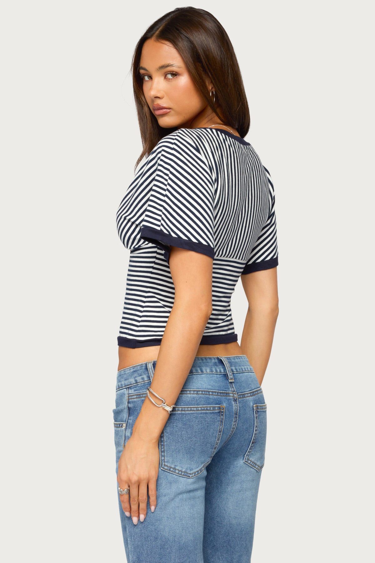 Primrosa Striped V Neck Flutter Top - Image 4