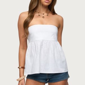 Linen Look Strapless Babydoll Top