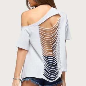 Miah Off Shoulder Shredded Back Top