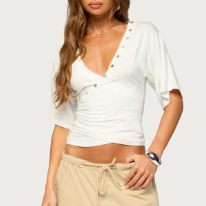 Sully Iridescent Button Wrapped Top