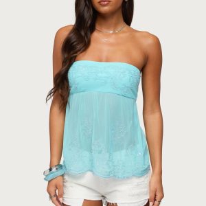 Corra Rhinestone Lace Cutout Top