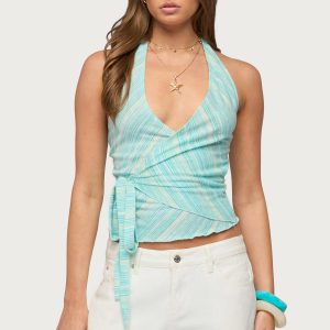 Aquarelle Striped Wrap Halter Top