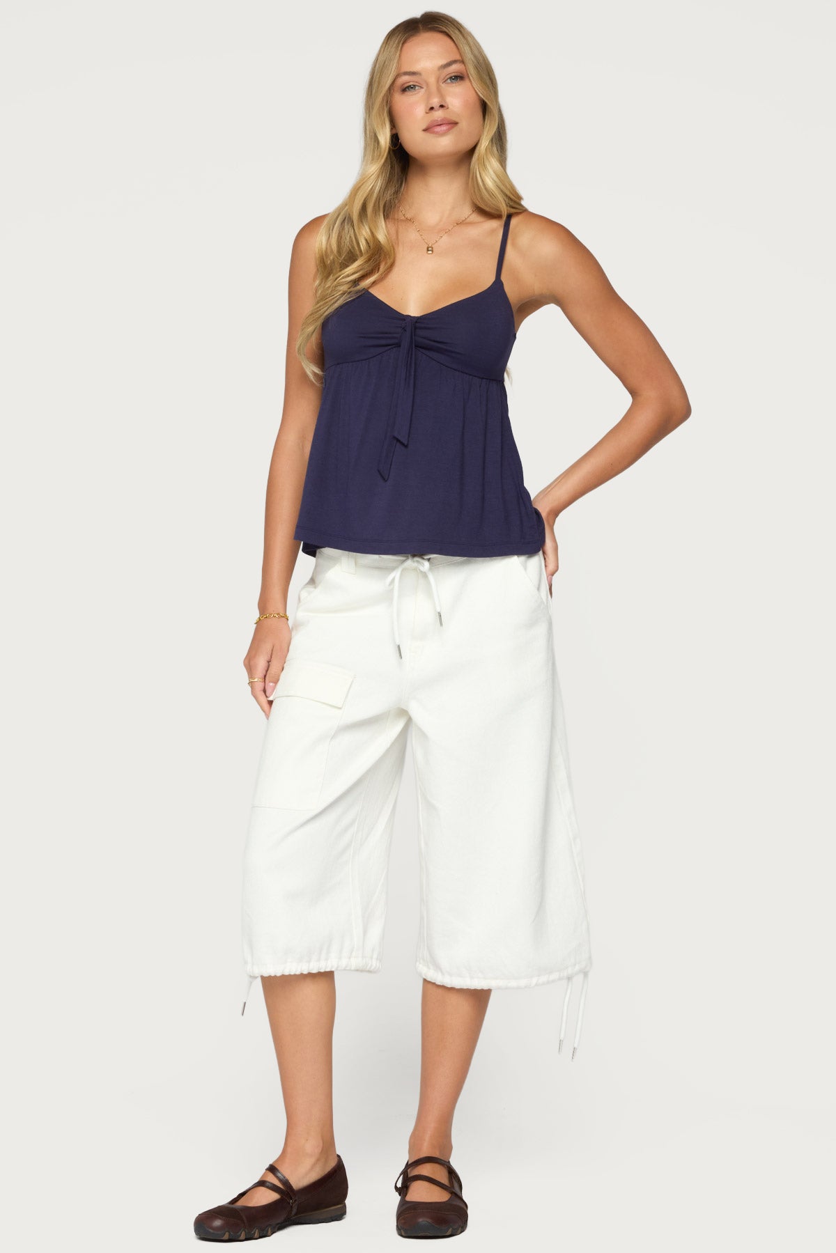 Michey Tie Front Babydoll Tank Top - Image 4