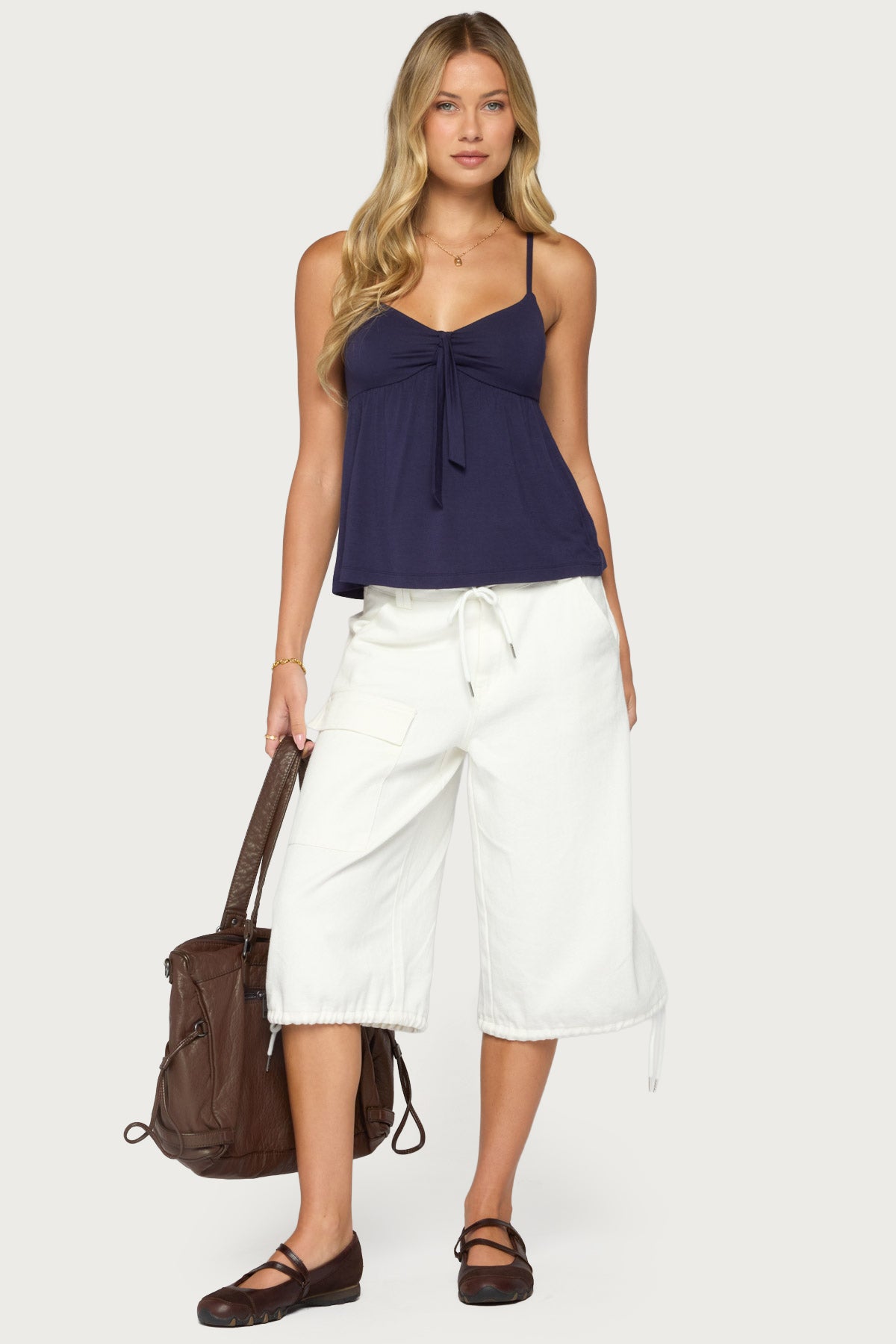 Michey Tie Front Babydoll Tank Top - Image 2