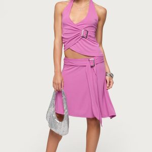 Fiori Buckle Asymmetric Midi Skirt