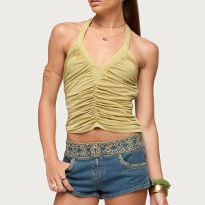 Jackey Ruched V Neck Halter Top
