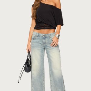 Teala Studded Low Rise Baggy Jeans