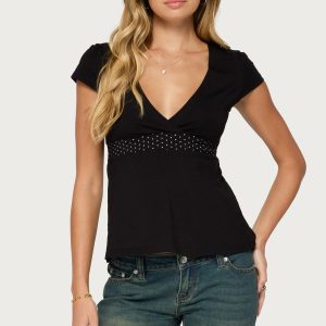 Arla Polka Dot V Neck Top