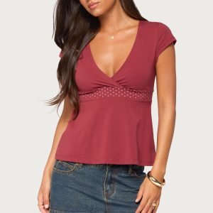 Arla Polka Dot V Neck Top