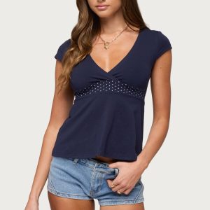 Arla Polka Dot V Neck Top
