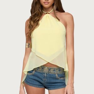 Chiffon Split Open Back Halter Top