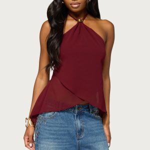 Chiffon Split Open Back Halter Top