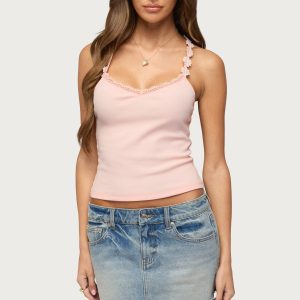 Caila Flower Lace Ribbed Tank Top