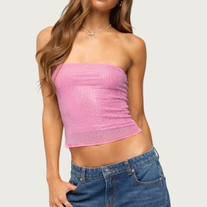 Olea Rhinestone Mesh Strapless Top