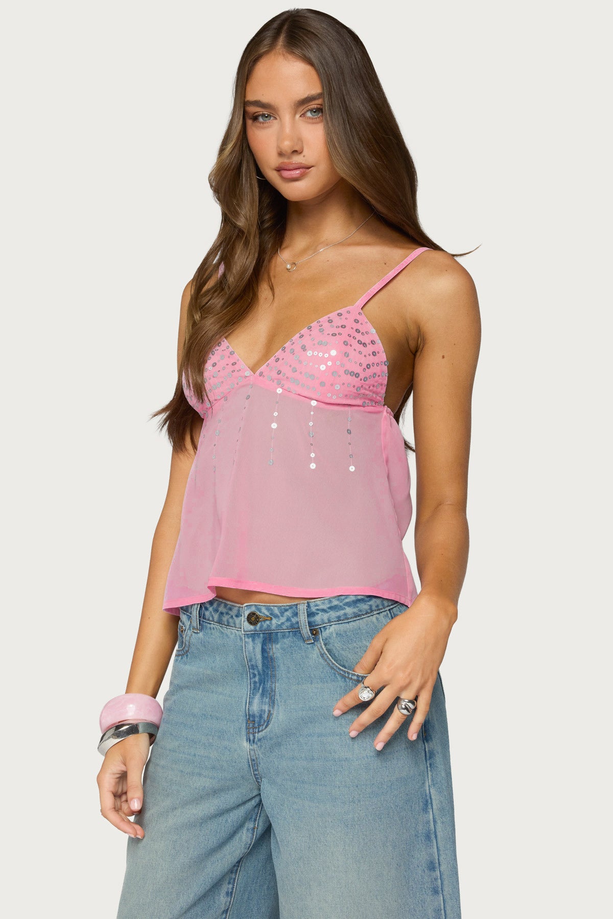 Klio Sequin Chiffon Babydoll Top - Image 3