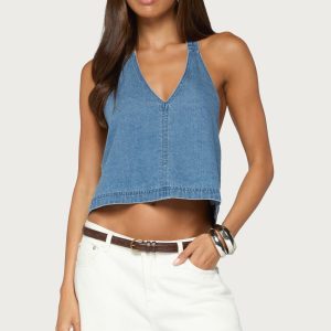 Teddie Backless Denim Halter Top
