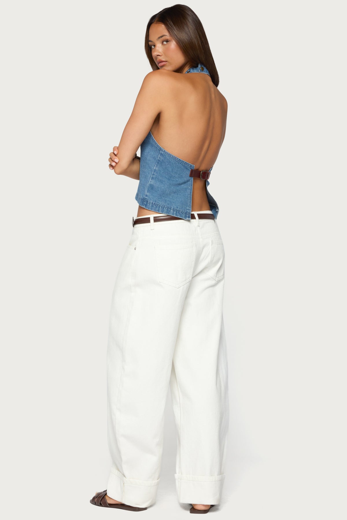 Teddie Backless Denim Halter Top - Image 2