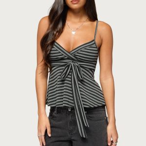 Kova Striped V Neck Babydoll Top