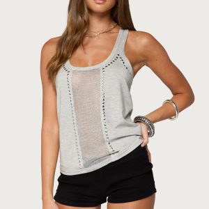 Jali Silver Knit Studded Tank Top