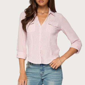 Phobe Striped Button Up Top