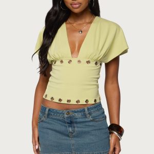 Isi Grommet Flutter Plunge Neck Top