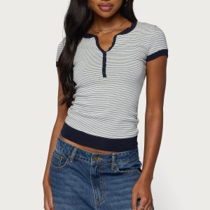 Regin Striped Ribbed Henley Top