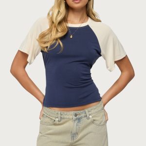 Fraise Contrast Back Tie Raglan Top