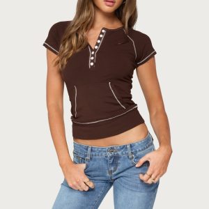 Jeena Front Pocket Henley T Shirt
