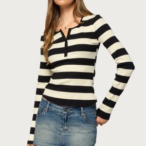 Dea Striped Long Sleeve Henley T Shirt