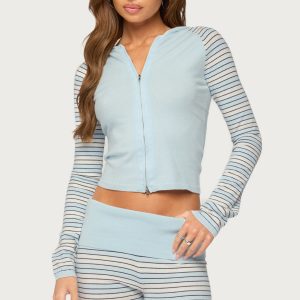 Jadie Stripey Knit Zip Up Hoodie