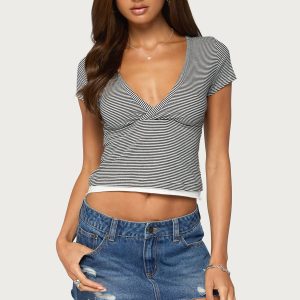 Yannah Striped Layered V Neck Top