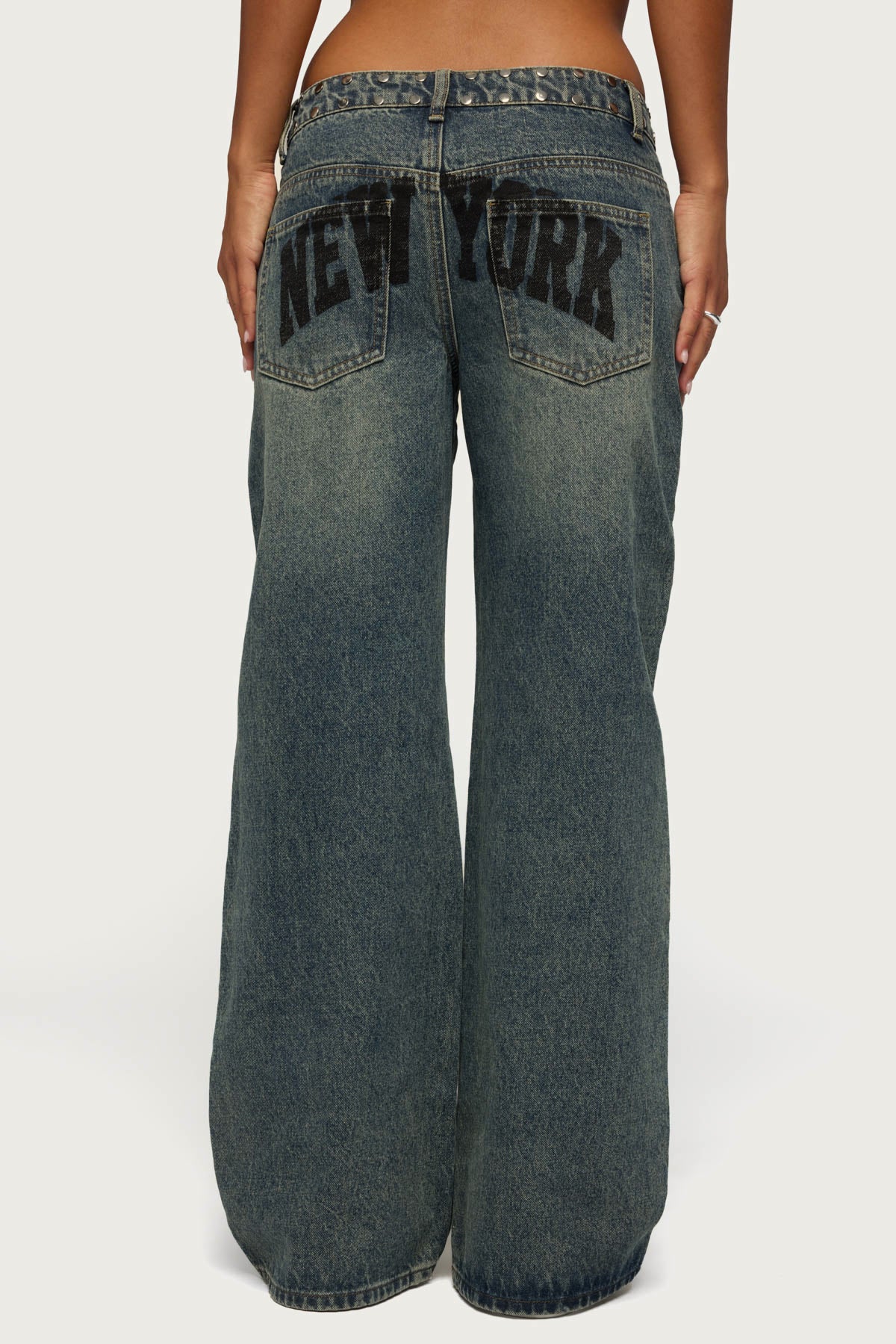 NYC Studded Low Rise Baggy Jeans - Image 4