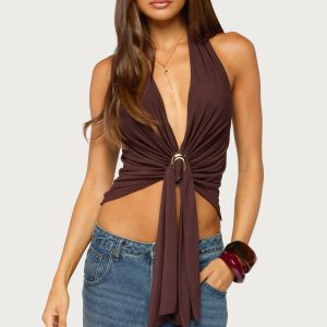 Dixi Buckle Draped Plunge Neck Top