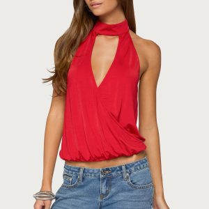 Lizah High Neck Cutout Wrap Top
