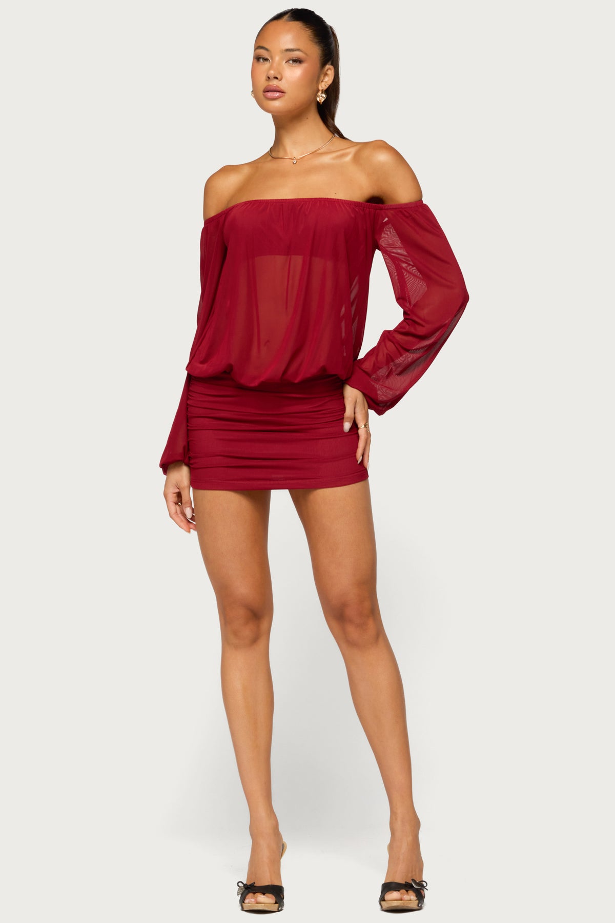 Jorie Sheer Mesh Off Shoulder Bubble Dress - Image 5