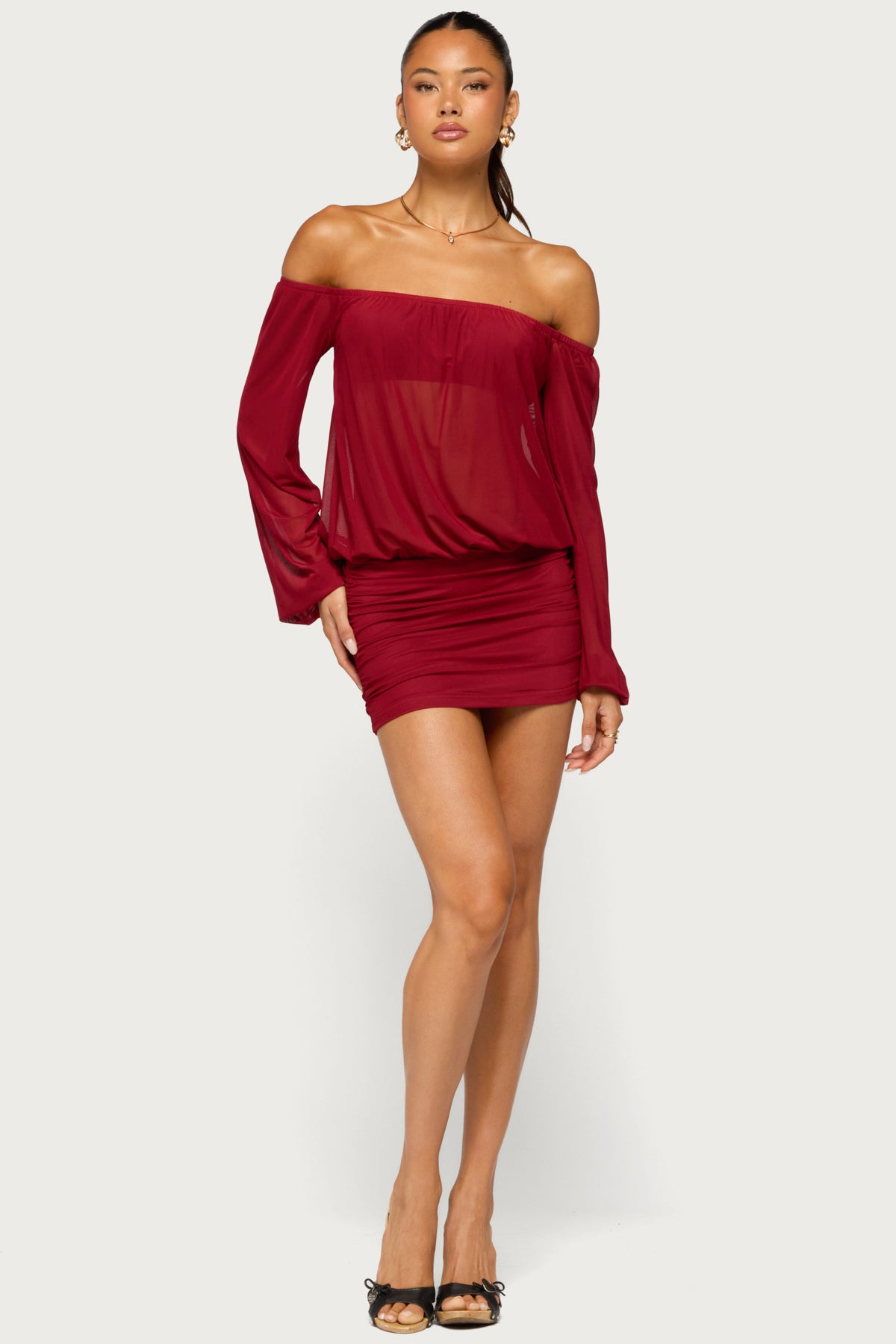 Jorie Sheer Mesh Off Shoulder Bubble Dress - Image 2