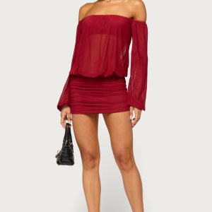 Jorie Sheer Mesh Off Shoulder Bubble Dress