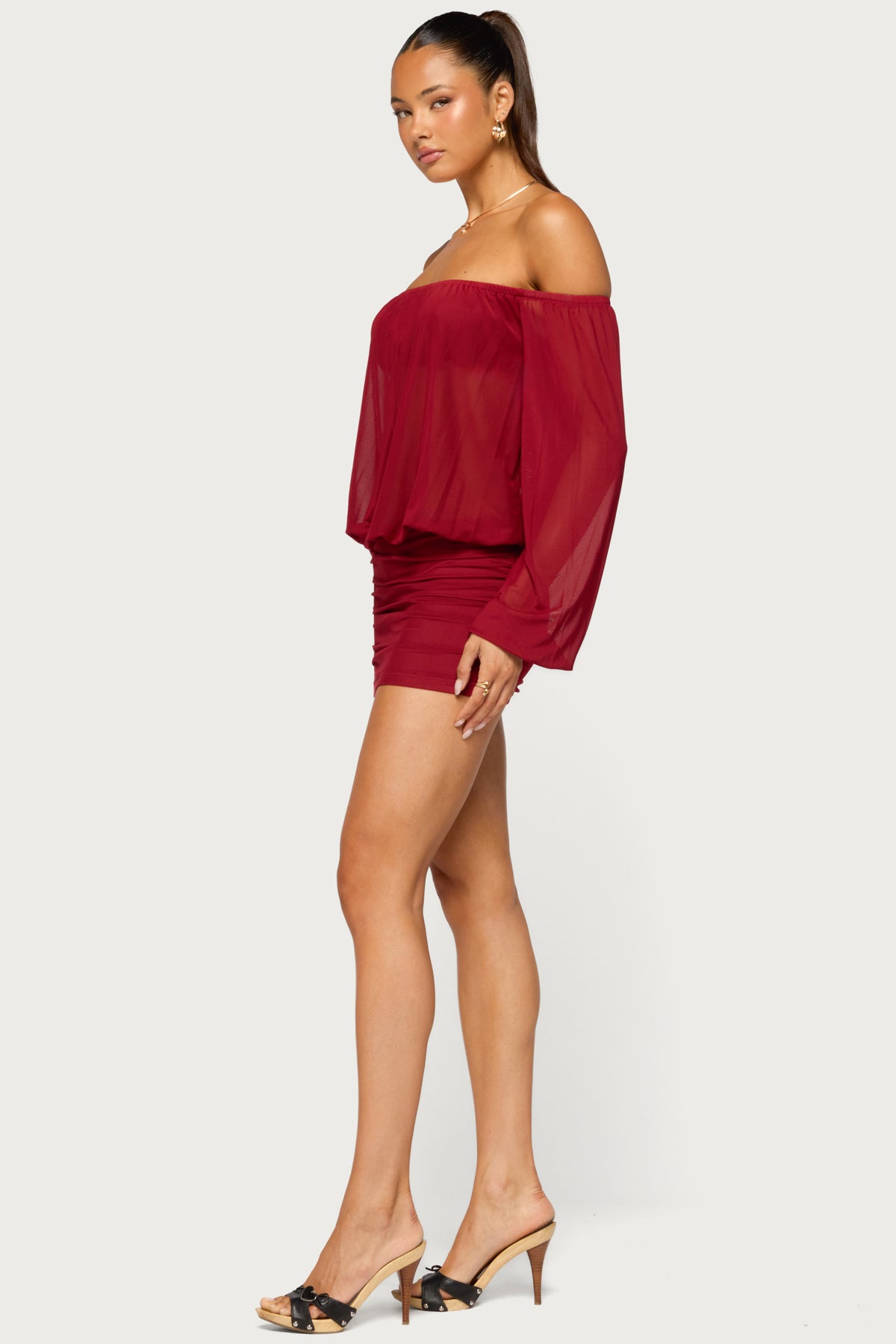 Jorie Sheer Mesh Off Shoulder Bubble Dress - Image 3