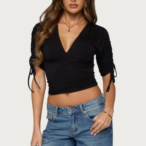 Muriel Drawstring V Neck Top