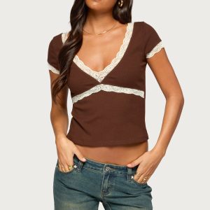 Juli Lacey Ribbed V Neck Top