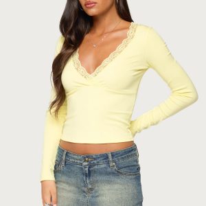 Aima Lacey V Neck Top