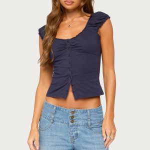 Mazzy Ruched Button Up Top