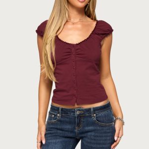 Mazzy Ruched Button Up Top