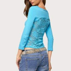 Bailie Lace Back Three-Quarter Sleeve Top