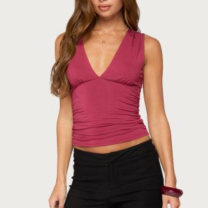 Boba Ruched V Neck Tank Top