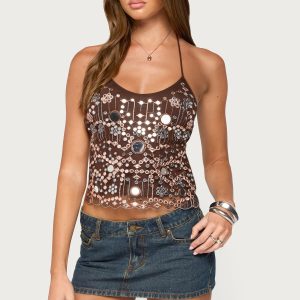 Zanel Embroidered Bead Halter Top
