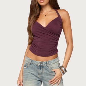 Taile Ruched Wrap Halter Top