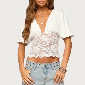 Jaeda Lacey Flutter Plunging Top