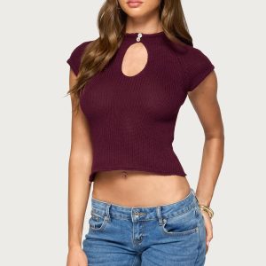 Meridyth Keyhole Cutout Knit Top